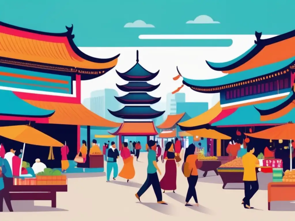 Mercado asiático vibrante y moderno Escena de mercado en Asia: Bolsas asiáticas emergentes