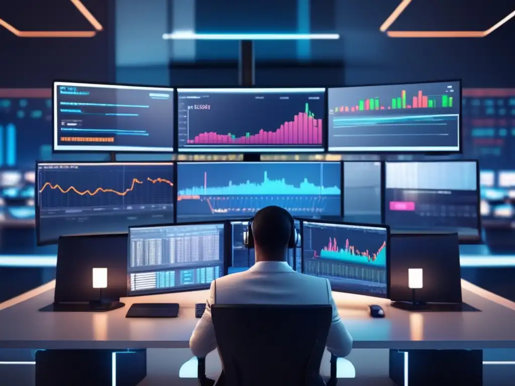 Trading desk moderno y sofisticado Escena ultradetallada de un escritorio de trading moderno con estilo minimalista