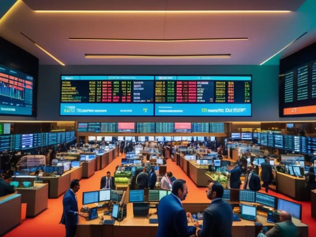 Trading floor moderno y vibrante Escena vibrante de la bolsa de valores: Tiempo perfecto para invertir: mito o realidad