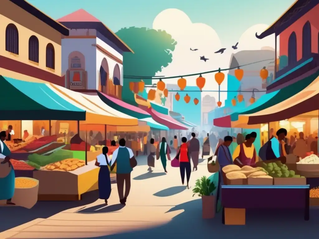 Mercado vibrante en ciudad en desarrollo Escena vibrante de un mercado en una ciudad en desarrollo