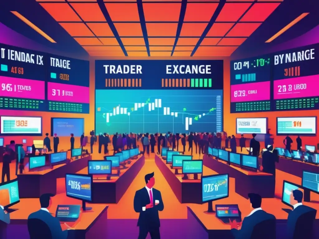 Bolsa de valores en fiestas nacionales Escena vibrante de un mercado financiero durante festividades nacionales, reflejando energía y dinamismo