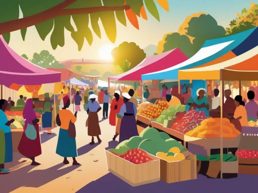 Mercado vibrante y diverso Escena vibrante de un mercado rural con diversidad y microcréditos - Empoderamiento financiero a través de microcréditos