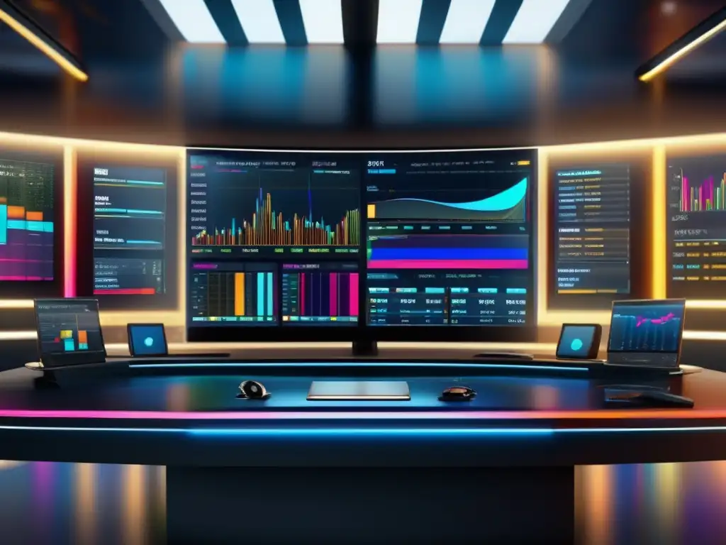 Trading desk de Fibonacci avanzado Escritorio moderno con herramientas Fibonacci avanzadas y gráficos