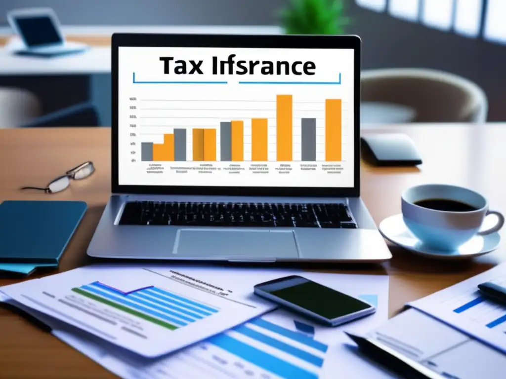 Oficina moderna, eficiencia y estrategias financieras Escritorio moderno con laptop, documentos y calculadora