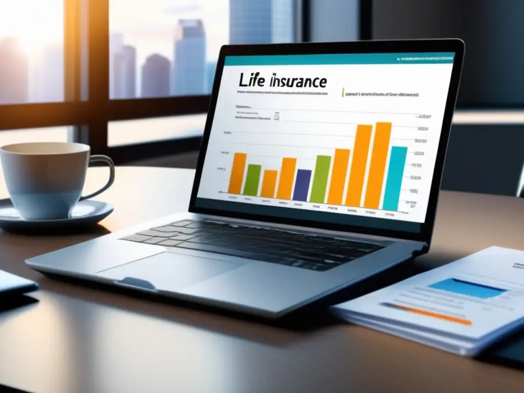 Oficina moderna: Ahorro de impuestos Escritorio moderno con laptop, documentos y calculadora - Seguros de vida para reducir impuestos