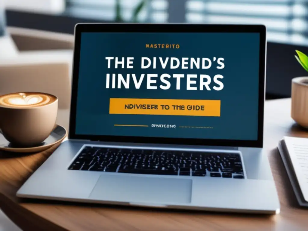 Escritorio moderno con laptop y libros de inversión en dividendos Escritorio moderno con laptop, libros de inversión en dividendos y gráficos de éxito - Cursos de inversión en dividendos