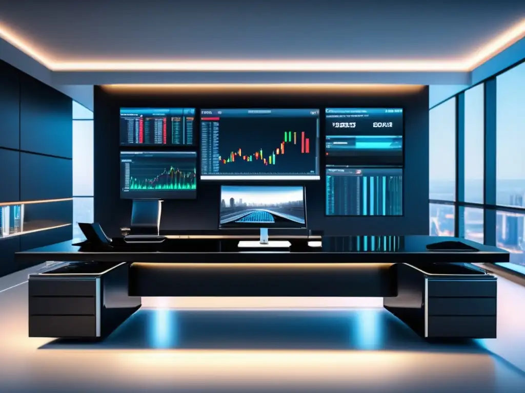 Escritorio de trading moderno y sofisticado Escritorio de trading elegante en oficina moderna - Cursos de Forex para principiantes