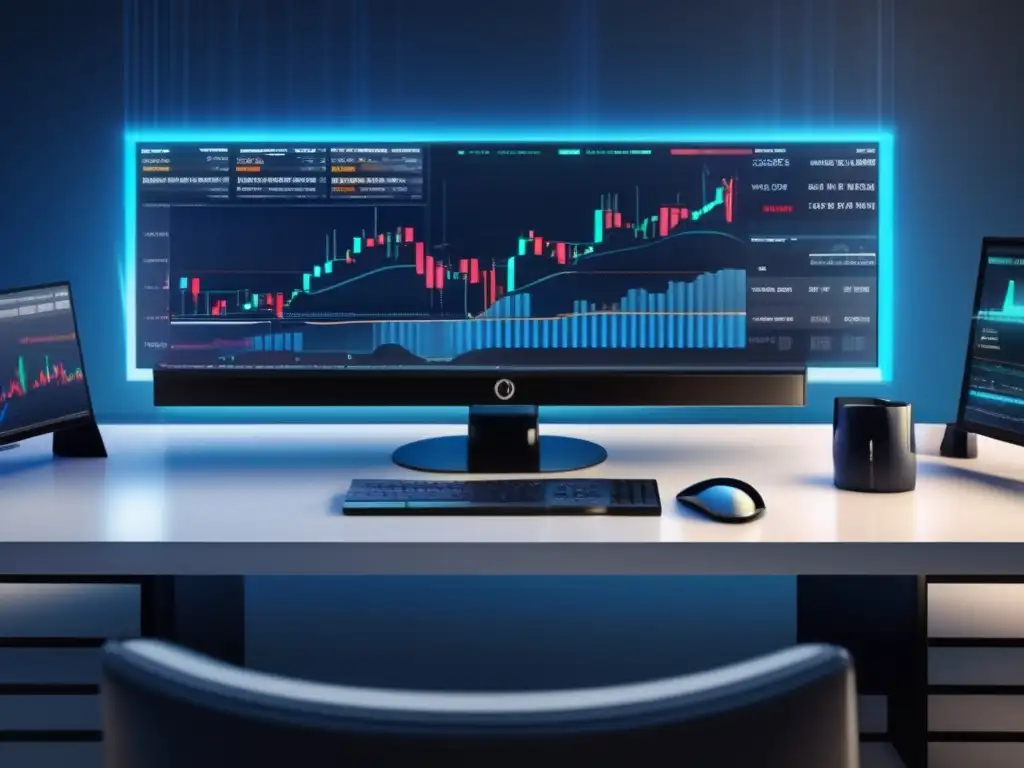 Escritorio de trading 8k con diseño moderno y elegante Escritorio de trading con indicadores técnicos MACD y RSI