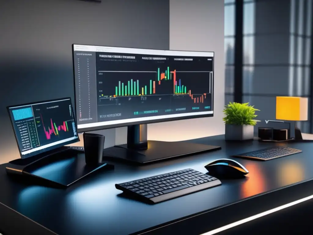 Escritorio de trading moderno y sofisticado Escritorio de trading moderno y elegante