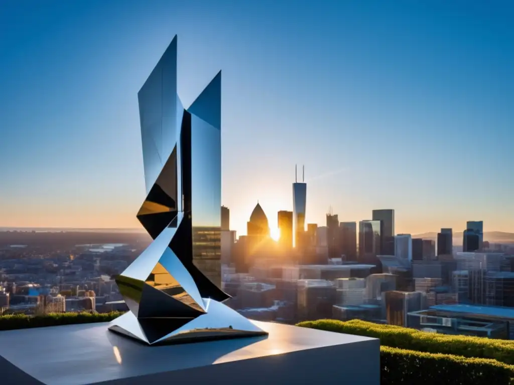 Escultura moderna en ciudad vibrante Inversión en escultura tridimensional: Escultura moderna destaca en ciudad vibrante, fusionando arte y vida urbana