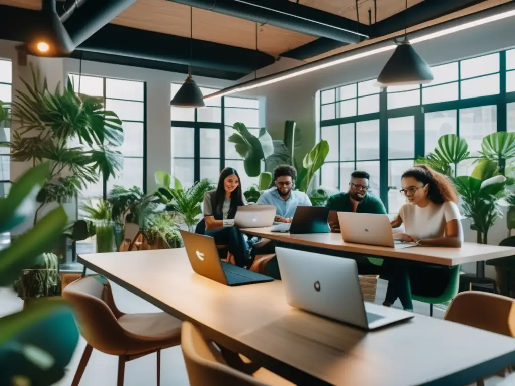 Coworking startup enérgico y vibrante Espacio de coworking con emprendedores trabajando en laptops