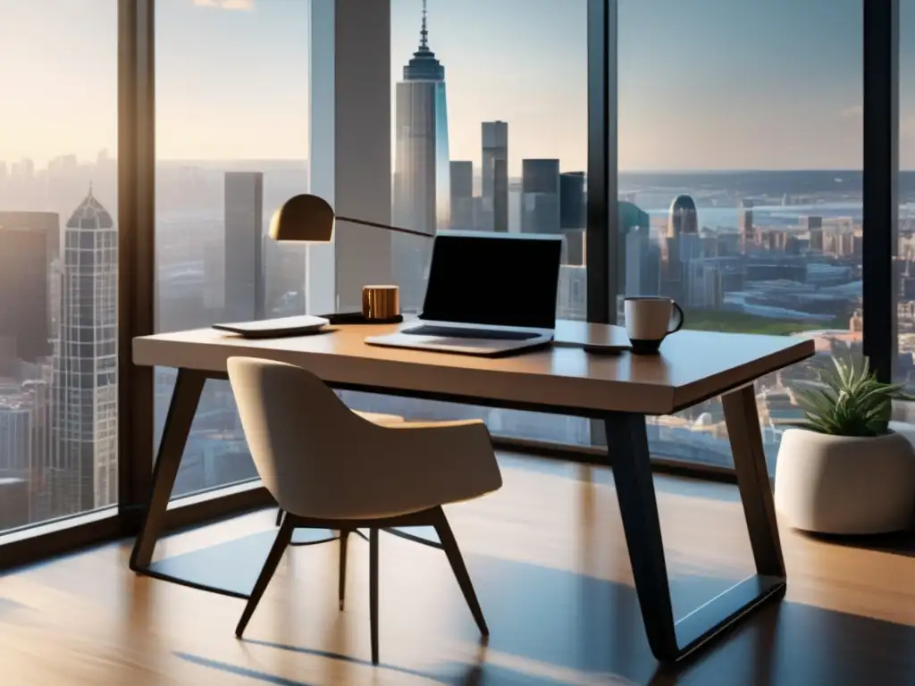 Oficina moderna con vista a la ciudad Espacio de oficina moderna con vista a la ciudad