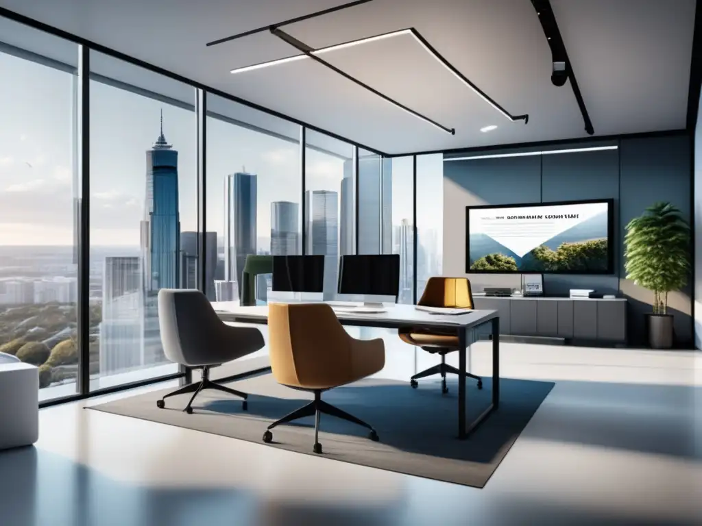 Espacio de oficina moderno y eficiente Espacio de oficina moderno con diseño minimalista y muebles contemporáneos - Estrategia inversión pasiva transformadora