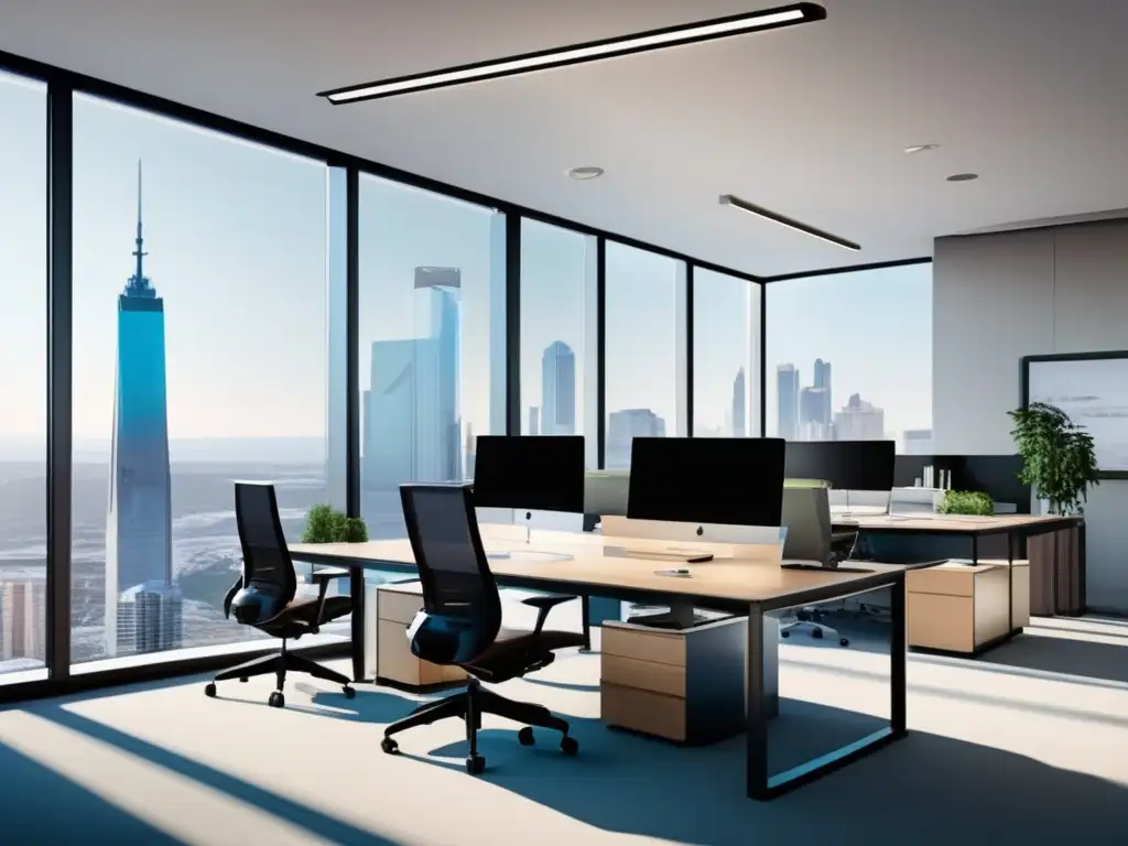 Oficina moderna con diseño minimalista Espacio de oficina moderno con diseño minimalista, ideal para la planificación fiscal de emprendedores