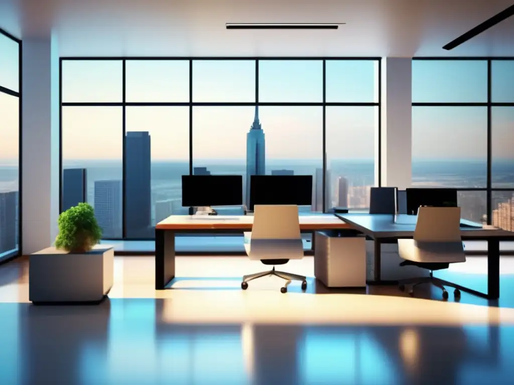 Espacio de oficina moderno y luminoso con elementos de inversión Espacio de oficina moderno con diseño minimalista