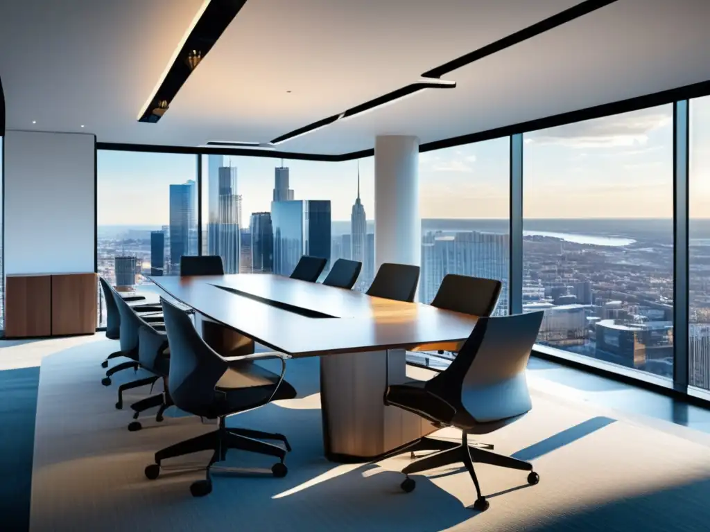 Oficina moderna con vista panorámica Espacio de oficina moderno y elegante con vista panorámica de la ciudad
