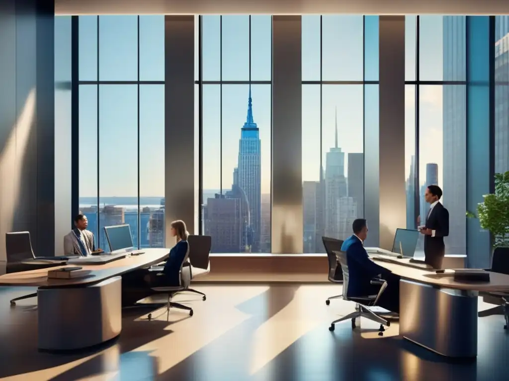 Oficina moderna en Wall Street Espacio de oficina moderno en Wall Street con estrategias de inversión
