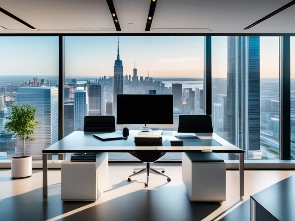 Espacio de oficina moderno y sofisticado Espacio de oficina moderno con luz natural, mobiliario minimalista y arte filantrópico