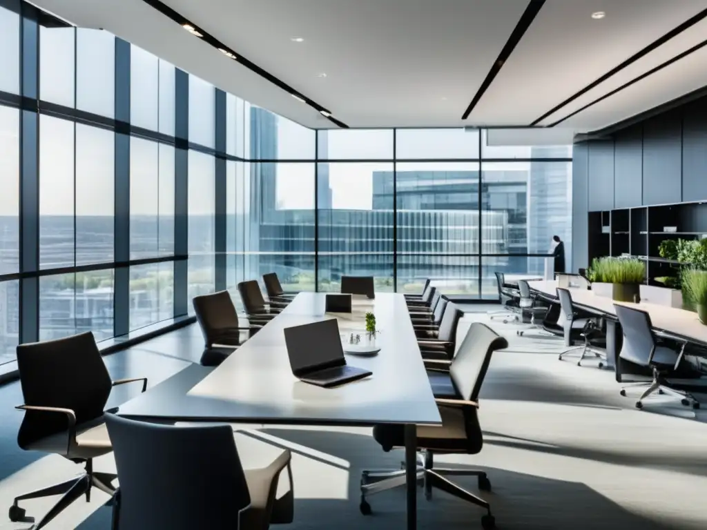 Oficina moderna y profesional Espacio de oficina moderno con paredes de vidrio y mobiliario minimalista
