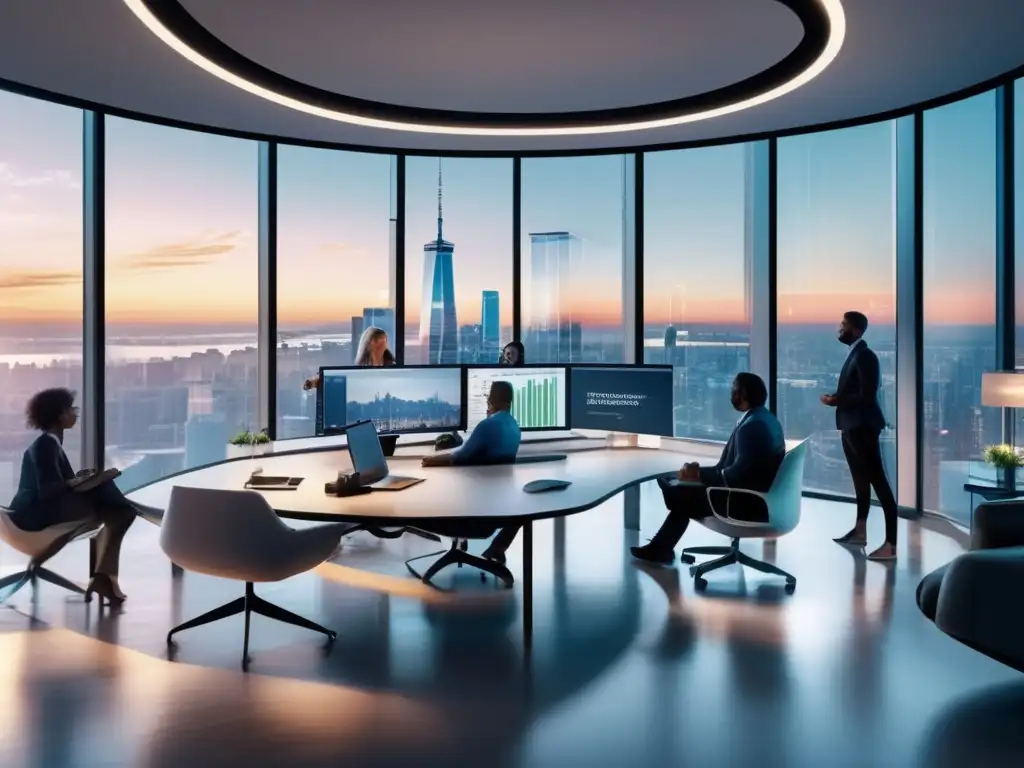 Oficina moderna con tecnología avanzada Espacio de oficina moderno con vista a la ciudad - Planificación financiera paso a paso