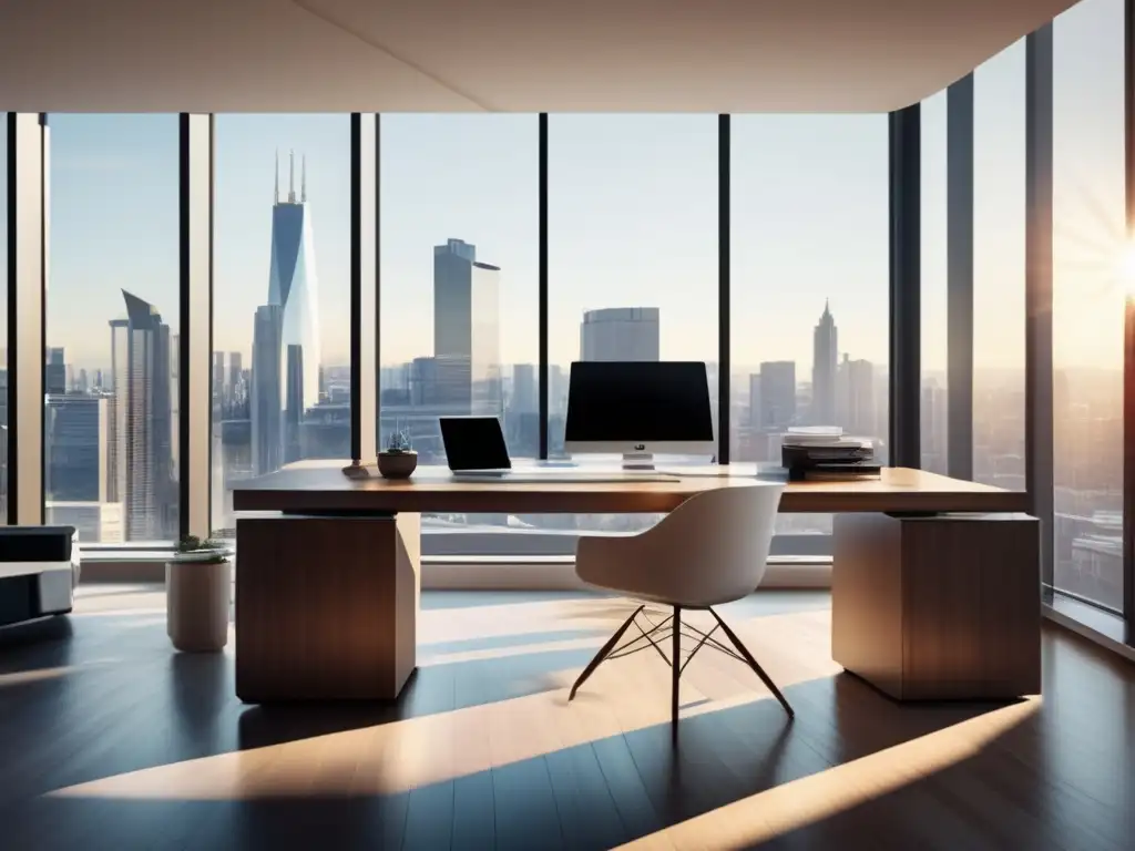 Oficina moderna y vista panorámica Espacio de oficina moderno con vista a la ciudad: Inversión en valor y enfoque a largo plazo