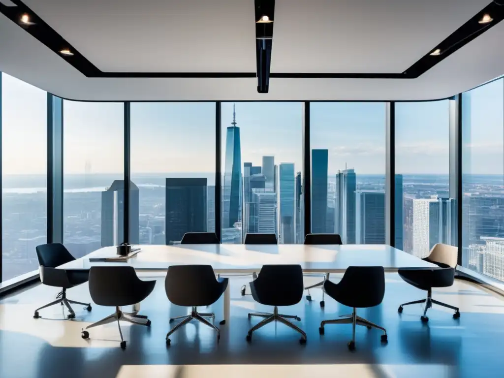 Oficina moderna con vista panorámica de la ciudad Espacio de oficina moderno con vista panorámica de una ciudad vibrante