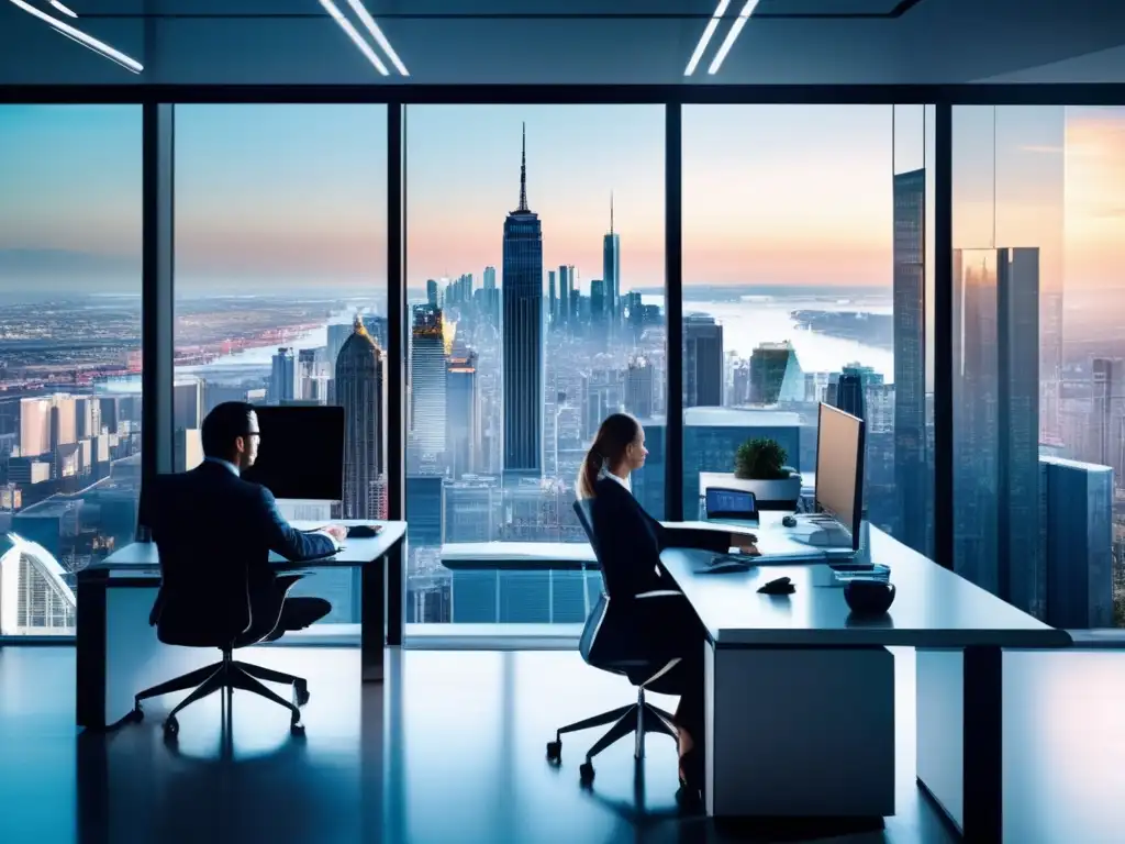 Oficina moderna con vista panorámica Espacio de oficina moderno con vista a la ciudad