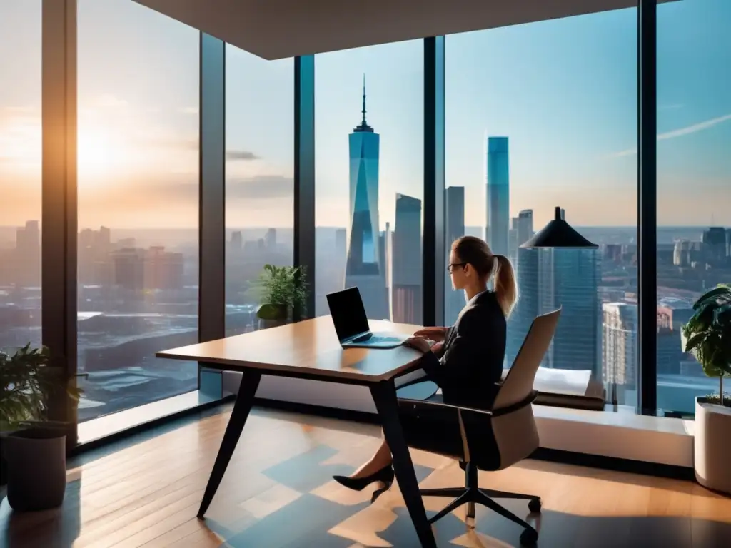 Oficina moderna con vista a la ciudad Espacio de oficina moderno con vista a la ciudad: Beneficios del mindfulness en inversiones