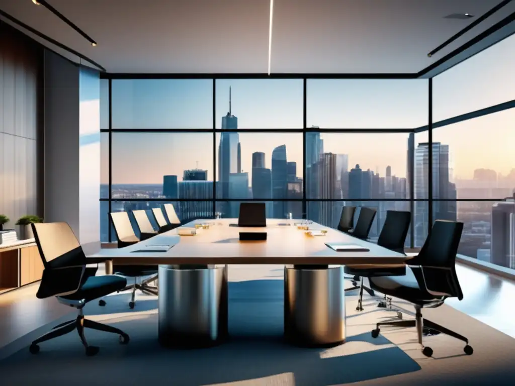 Oficina moderna con vista a la ciudad Espacio de oficina moderno con vista panorámica de la ciudad y estrategias de inversión a largo plazo