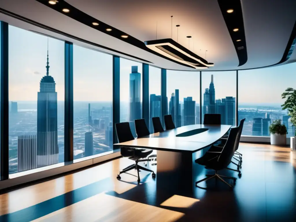 Oficina moderna con vista panorámica Espacio de oficina moderno con vista panorámica de la ciudad y profesionales discutiendo - Estrategias de rebalanceo financiero