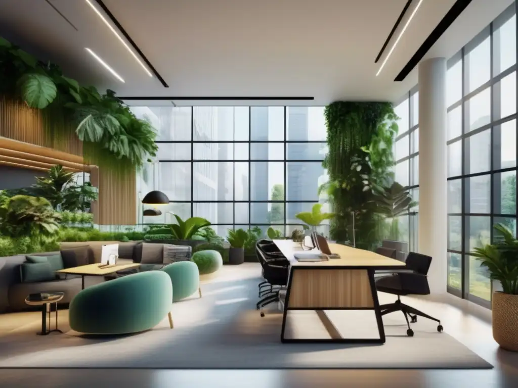 Oficina sostenible con diseño innovador Espacio de oficina sostenible con certificaciones verdes