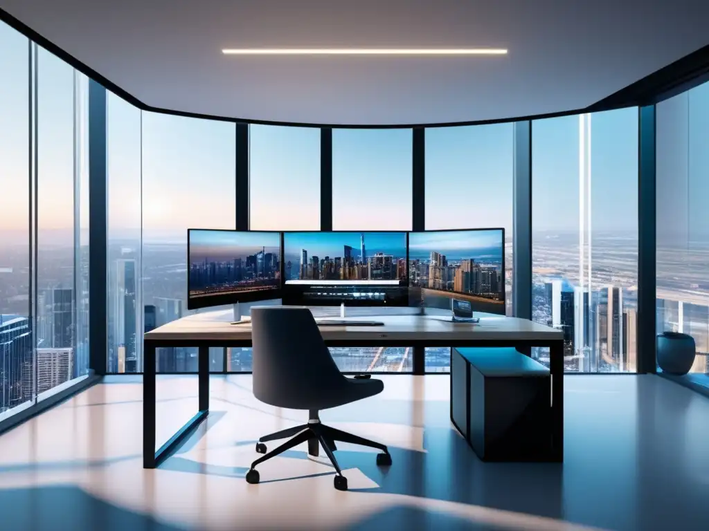 Espacio de trabajo moderno en la industria inmobiliaria Espacio de trabajo moderno en bienes raíces con herramientas digitales para inversores visionarios