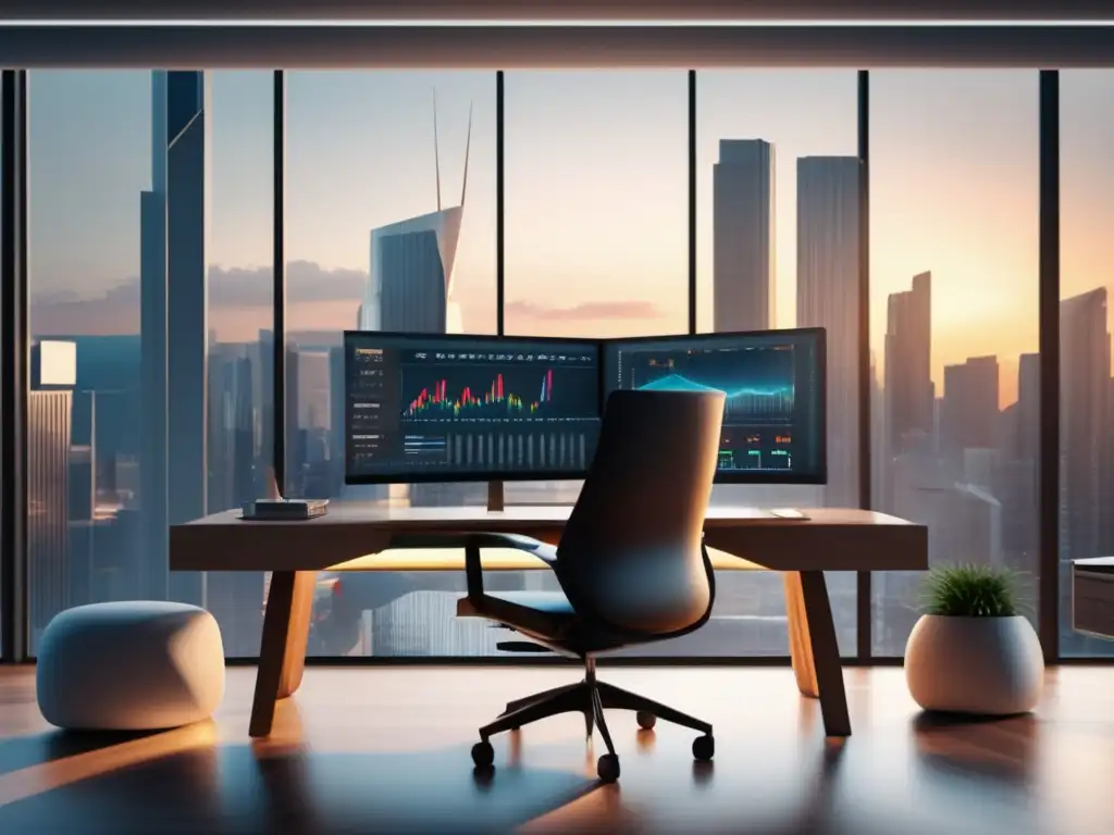Espacio de trabajo moderno con vista panorámica Espacio de trabajo moderno con diseño minimalista y ventana panorámica - Cursos de inversión online
