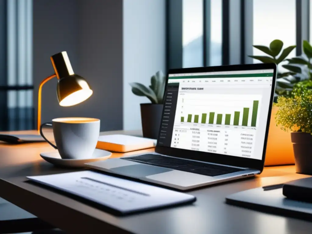 Espacio de trabajo moderno y minimalista Espacio de trabajo moderno con escritorio elegante y portátil de alta gama