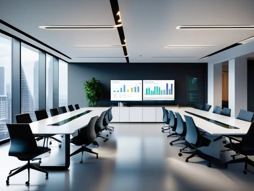 Moderna oficina con profesionales analizando inversiones en criptomonedas Espacio de trabajo moderno con estrategias de inversión en flipping de criptomonedas
