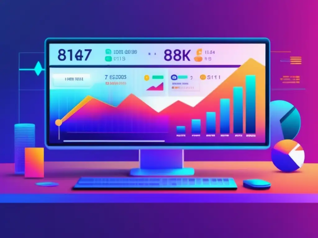 Plataforma de trading con oscilador estocástico Precisión del estocástico en operaciones financieras con gráficas y diseño futurista