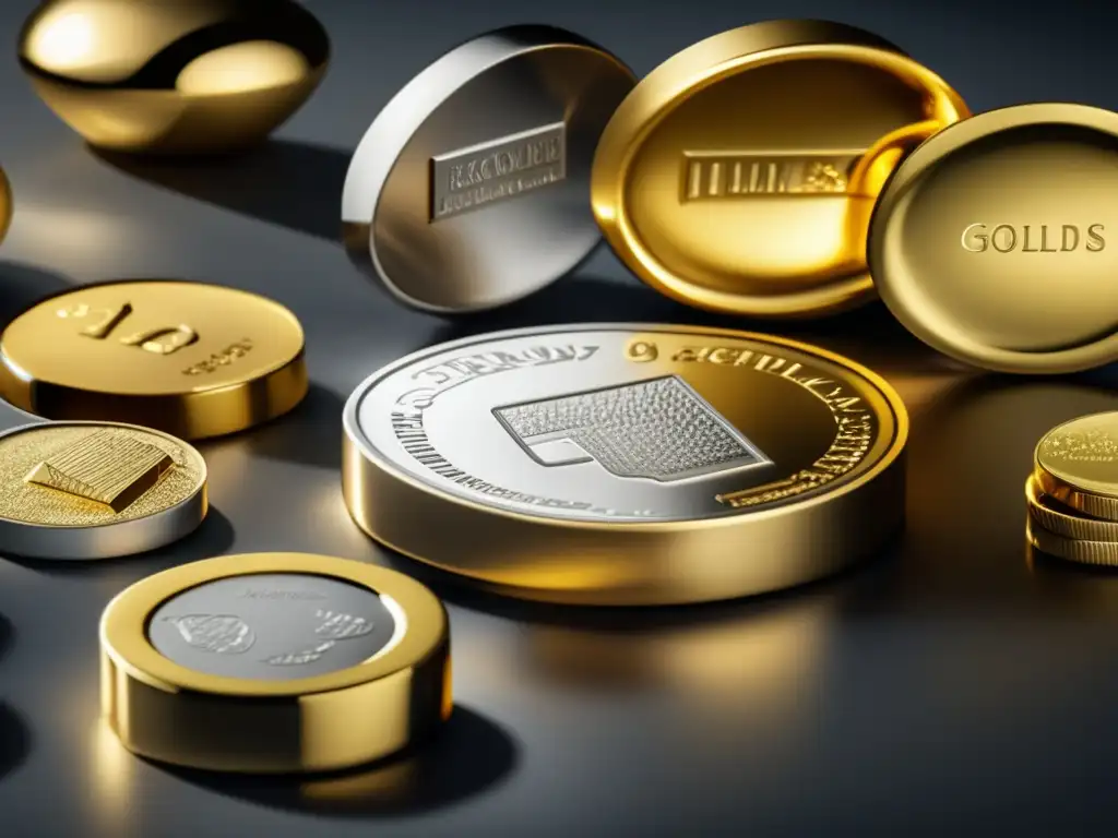 Preciosos metales en elegante mesa moderna Estrategia fiscal metales preciosos inversor: imagen impresionante de metales preciosos (oro, plata y platino) en una mesa moderna