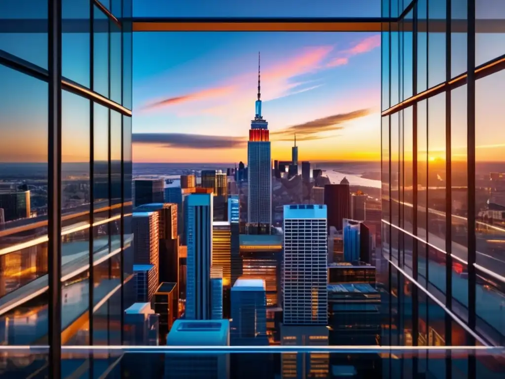 Impresionante ciudad al atardecer con edificio REIT Estrategias avanzadas para REITs rentables en impresionante imagen 8K de ciudad al atardecer con moderno edificio REIT destacando