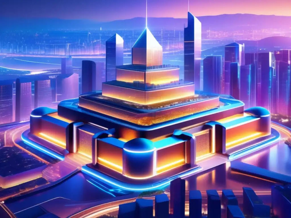 Futurista fortaleza digital protege inversiones Estrategias ciberseguridad inversiones: Fortaleza digital futurista, protección financiera, tecnología avanzada