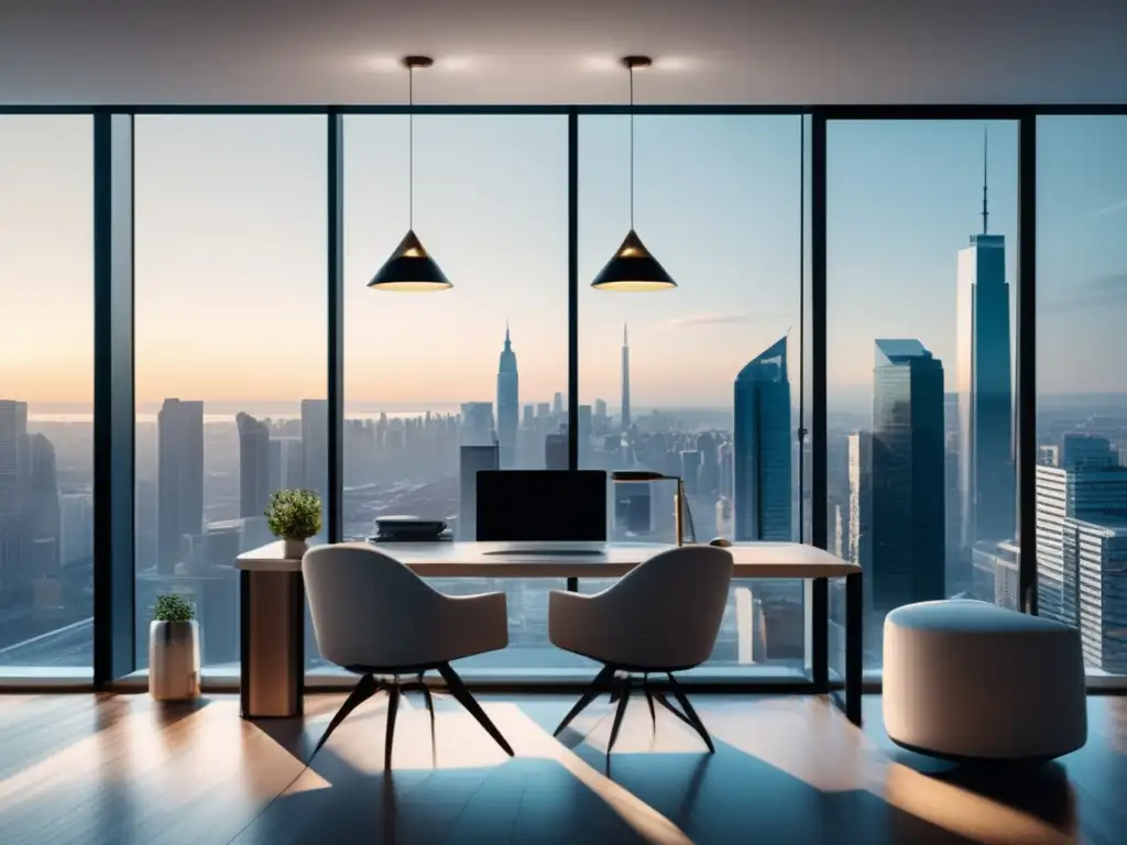 Oficina moderna con vista panorámica de la ciudad Estrategias inversión corto plazo en oficina moderna