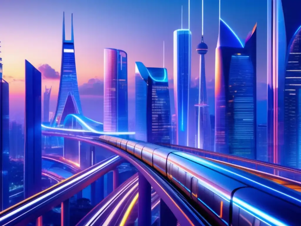 Futuro financiero diversificado Estrategias de diversificación financiera en una ciudad futurista con rascacielos, monorrieles y naturaleza