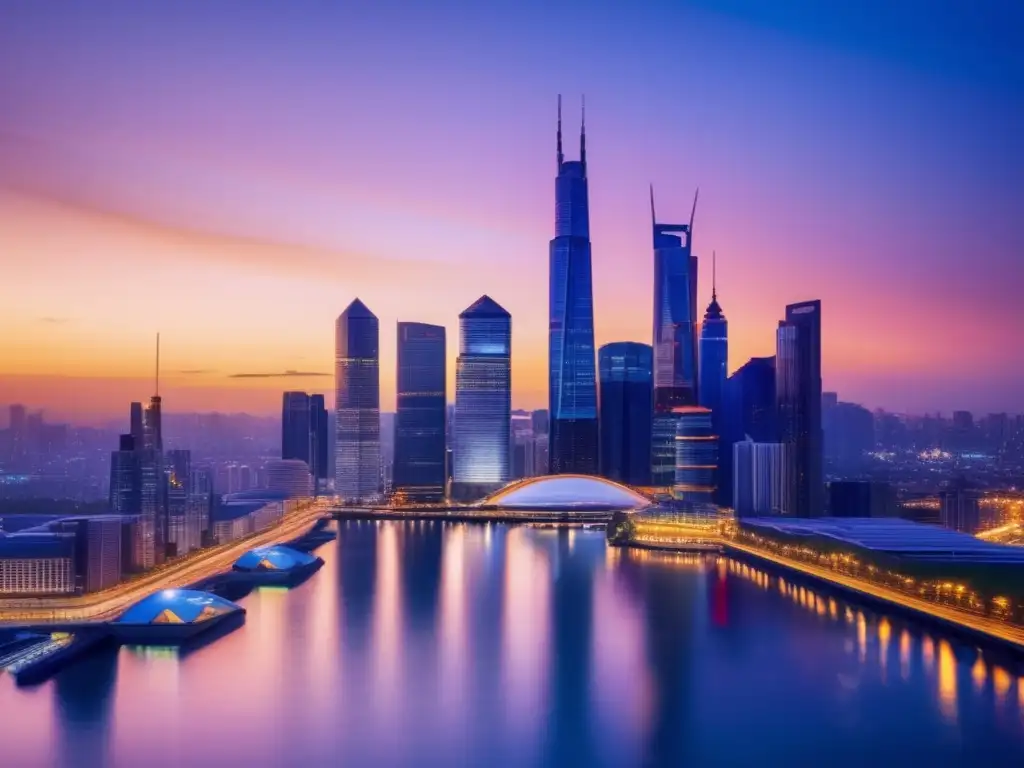 Skyline urbano iluminado en atardecer Estrategias de diversificación financiera en vibrante ciudad al atardecer