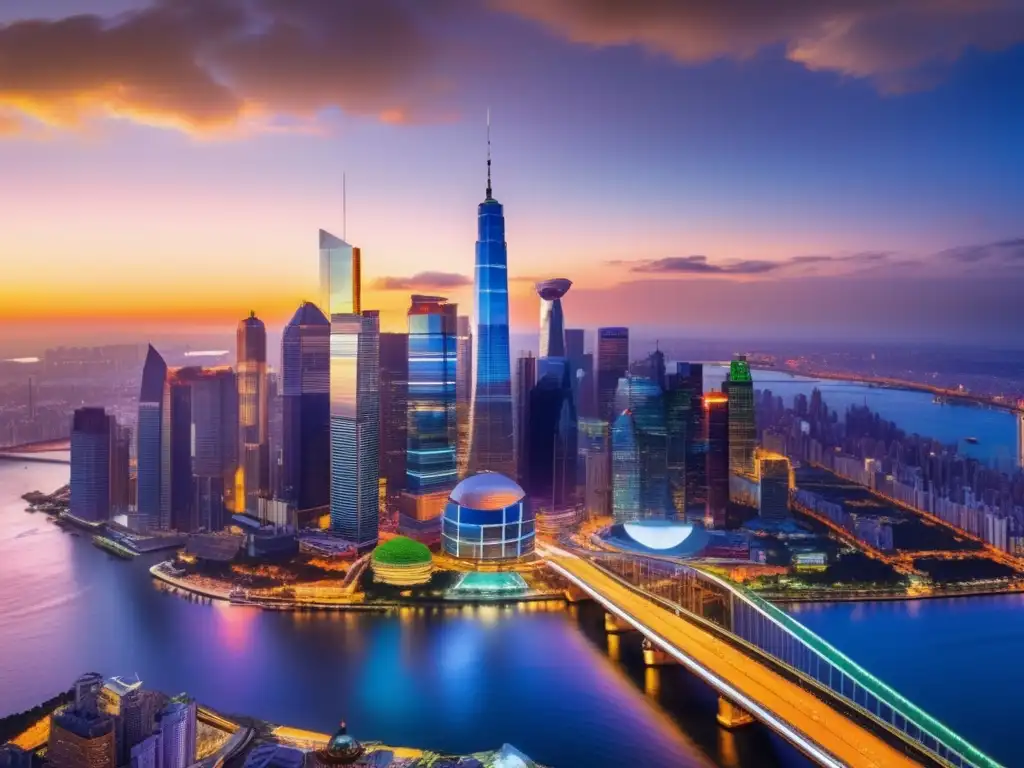 Skyline urbano al atardecer Estrategias de diversificación de inversiones en una vibrante y moderna ciudad al atardecer