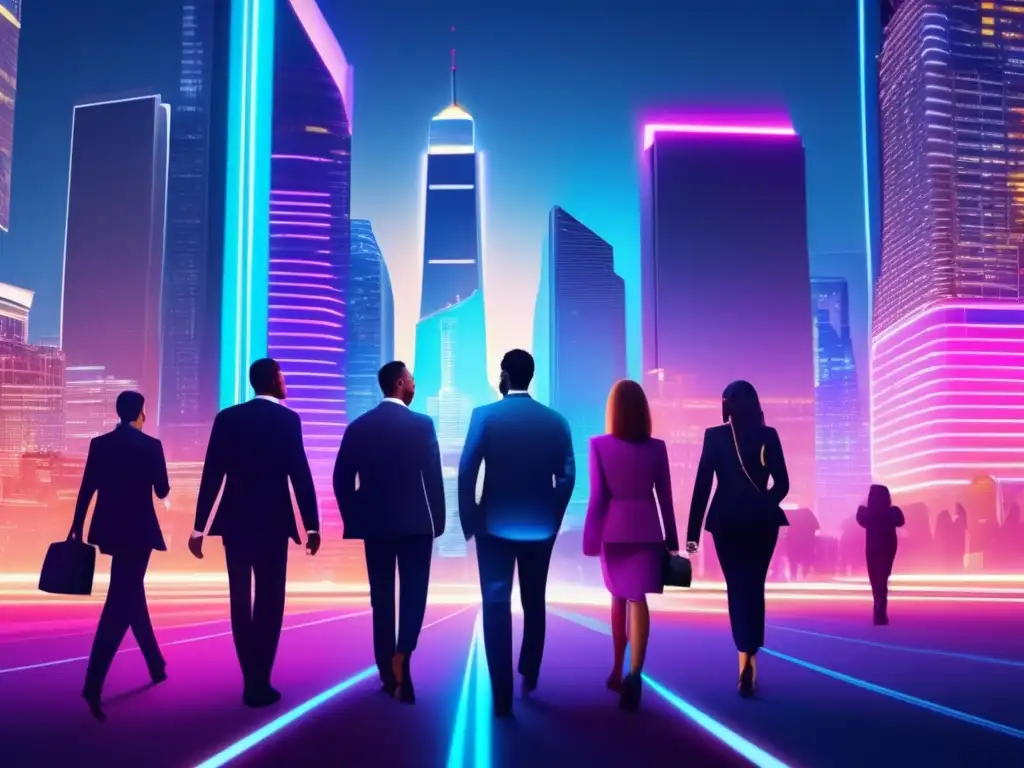 Ciudad nocturna con rascacielos iluminados Estrategias para evitar el efecto manada en la bolsa de valores