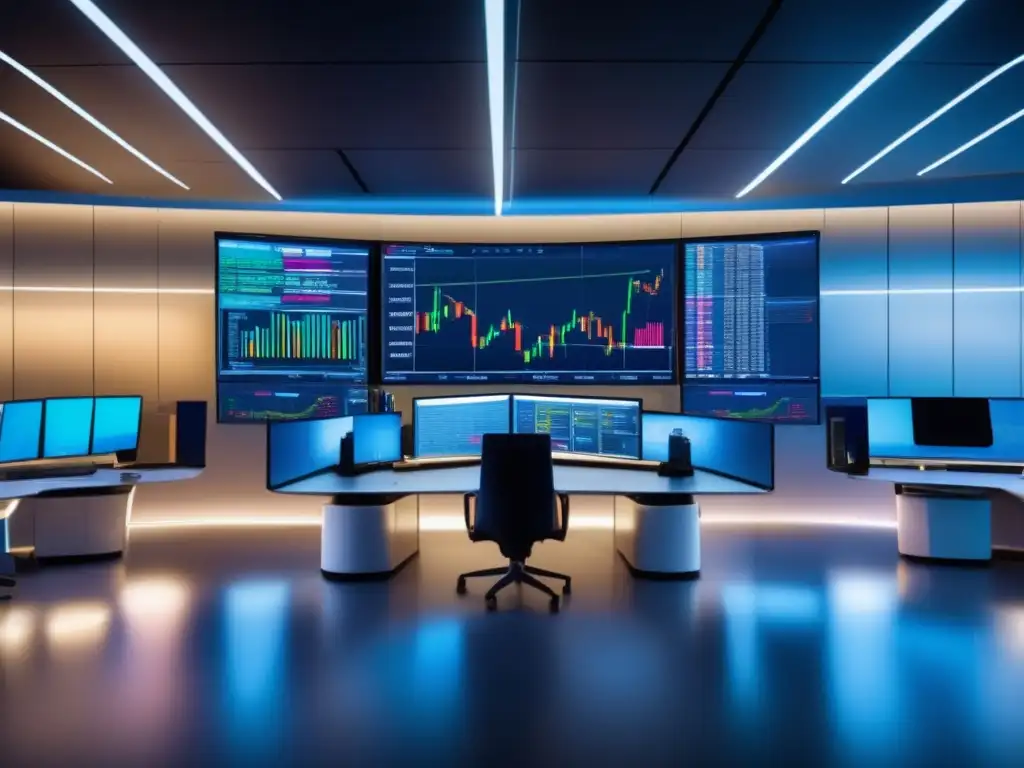 Sala de trading moderna y elegante Estrategias Fibonacci trading avanzado en una moderna sala de operaciones con traders analizando gráficos y ejecutando operaciones precisas