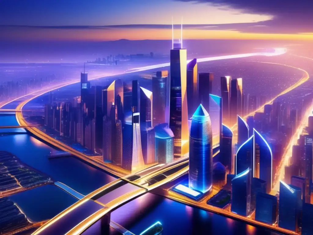 Futurista ciudad con tecnología avanzada Estrategias gestión riesgos inversores: Futurista ciudad con tecnología avanzada y profesionales estratégicos