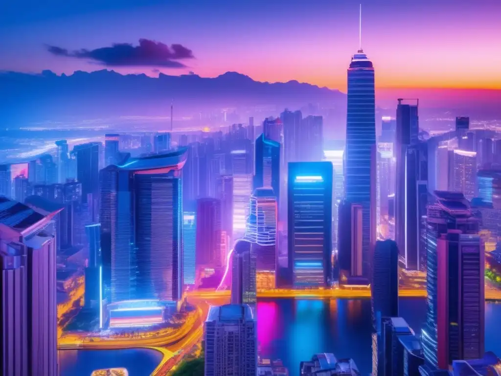 Ciudad nocturna vibrante con profesionales analizando datos Estrategias de inversión en acciones y comercio electrónico