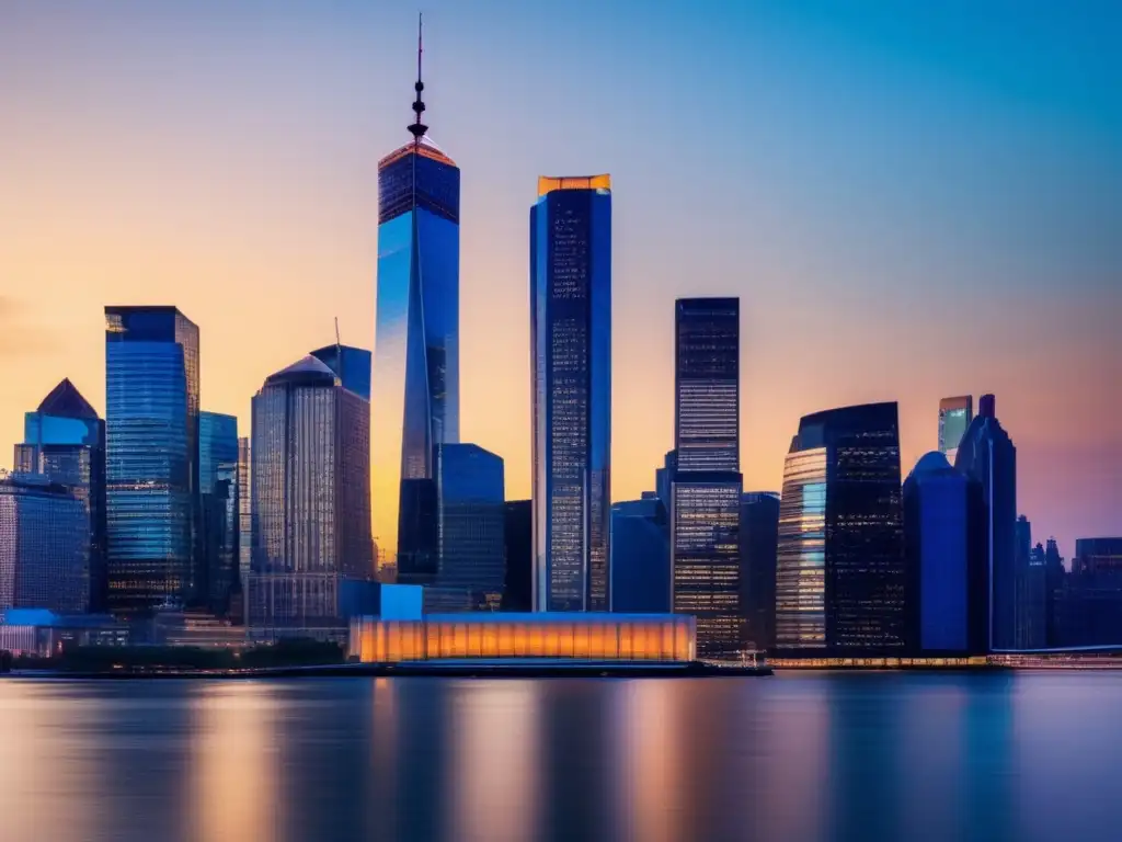 Oportunidades de inversión activa en la ciudad moderna Estrategias de inversión activa moderna: skyline de una ciudad al atardecer con rascacielos brillantes y una vibrante actividad financiera