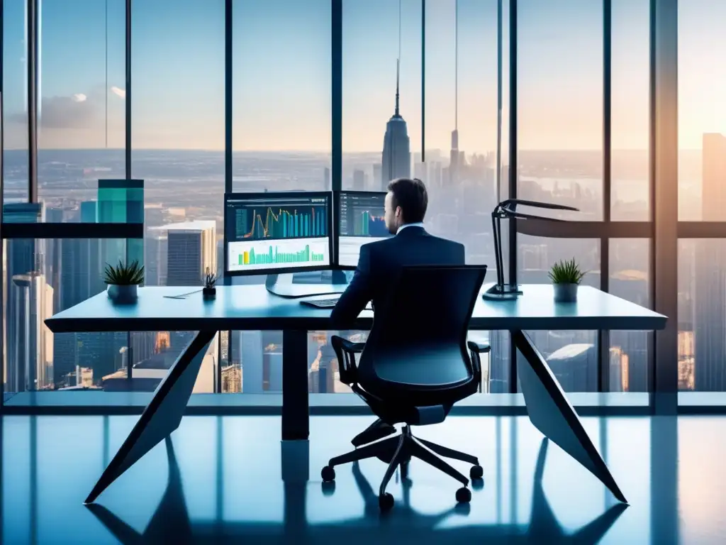 Oficina moderna con vista panorámica - Estrategias de inversión en Penny Stocks con análisis financiero y profesionalidad