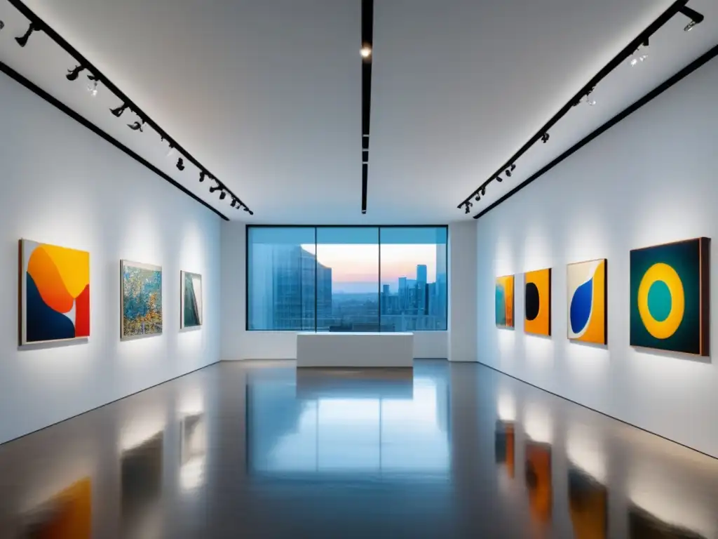 Galería de arte moderno con obras vibrantes Estrategias inversión arte monetizar pasión - Exquisita galería de arte moderno con obras vibrantes y arreglos visualmente impactantes